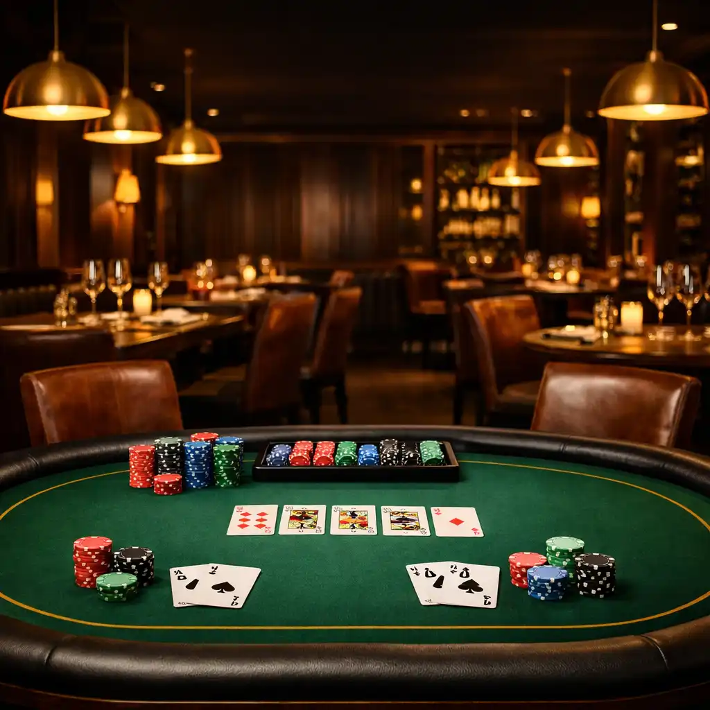 Elegantní pokerový stůl v restauraci Vybraný Talíř