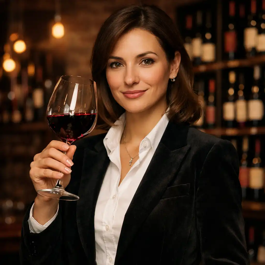 Portrét sommelierky Petry Svobodové se sklenicí červeného vína
